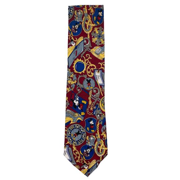 Mickey Unlimited Disney Novelty Print Tie Compass Wizard Map Red Blue Yellow - Picture 1 of 3